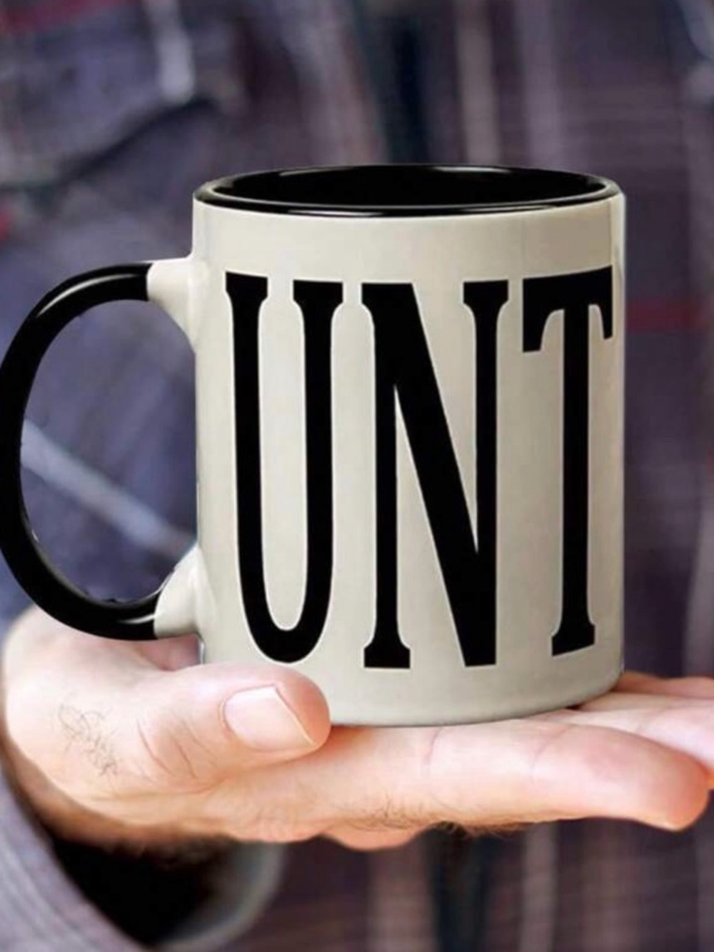 Black and Cream Ceramic Coffee Mug with Bold Lettering